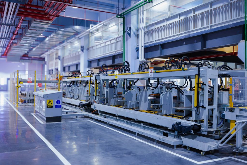 Modern factory floor with painted visual management floor markings