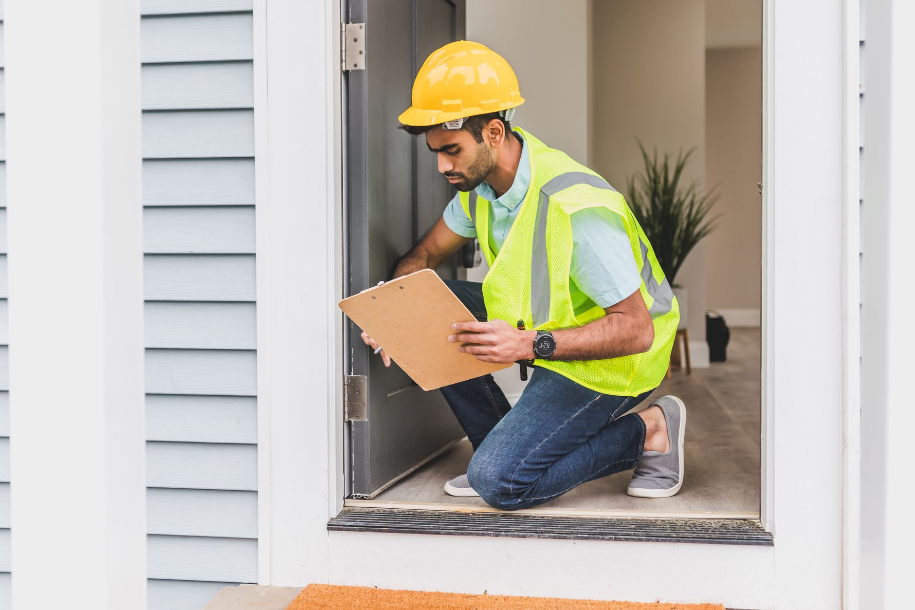 Quality inspector completing a first article inspection form