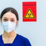 Biohazard warning symbol sign in an industrial facility