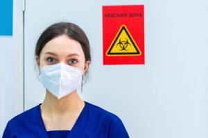 Biohazard warning symbol sign in an industrial facility