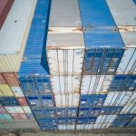 Shipping containers stacked at an export port