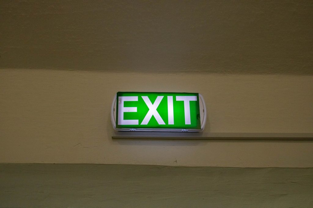 Fire exit sign inside an industrial building