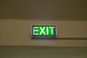 Fire exit sign inside an industrial building