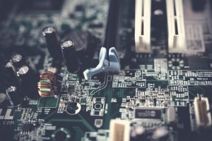 Close-up of an industrial electronics circuit board