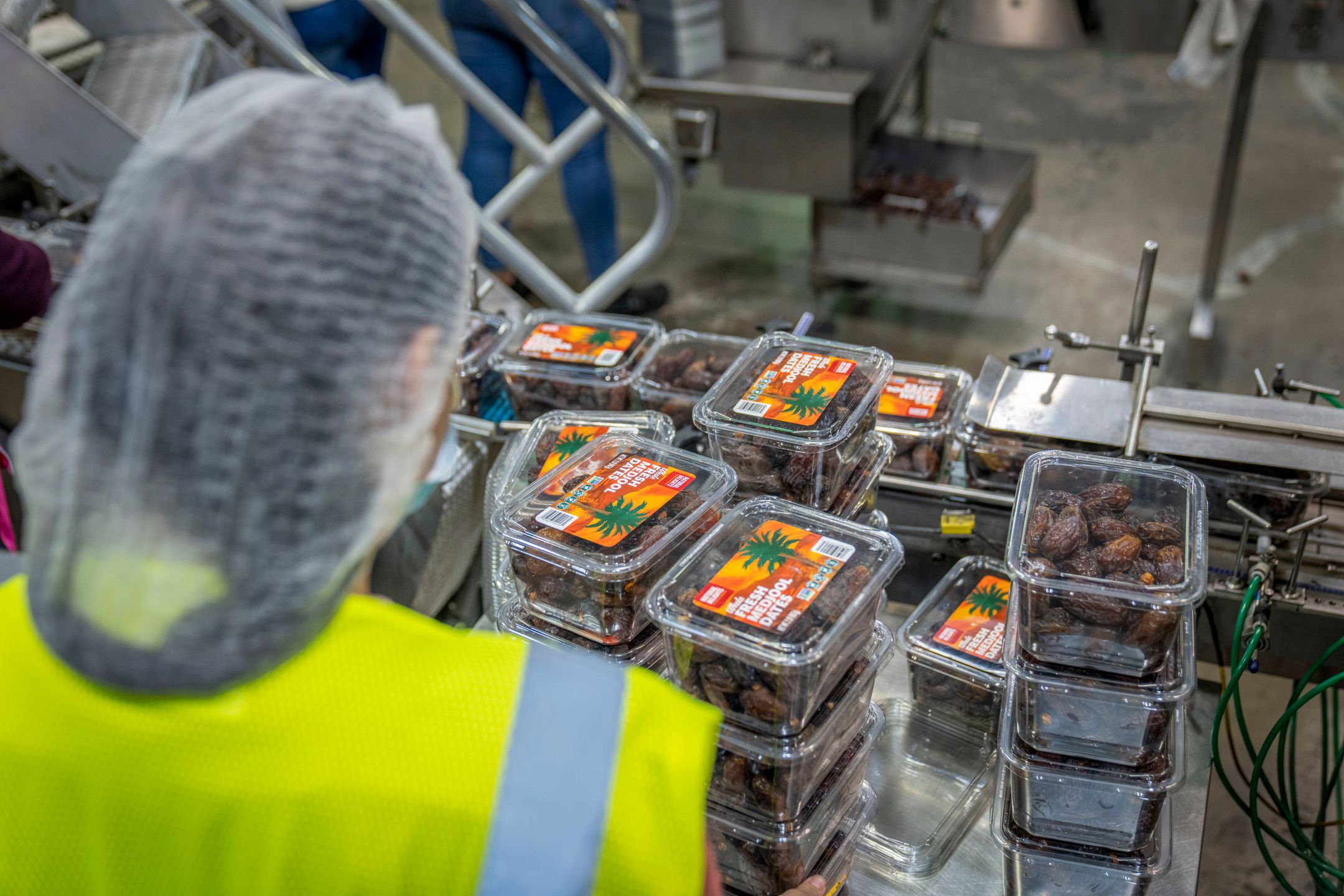 Employees on a clean production line