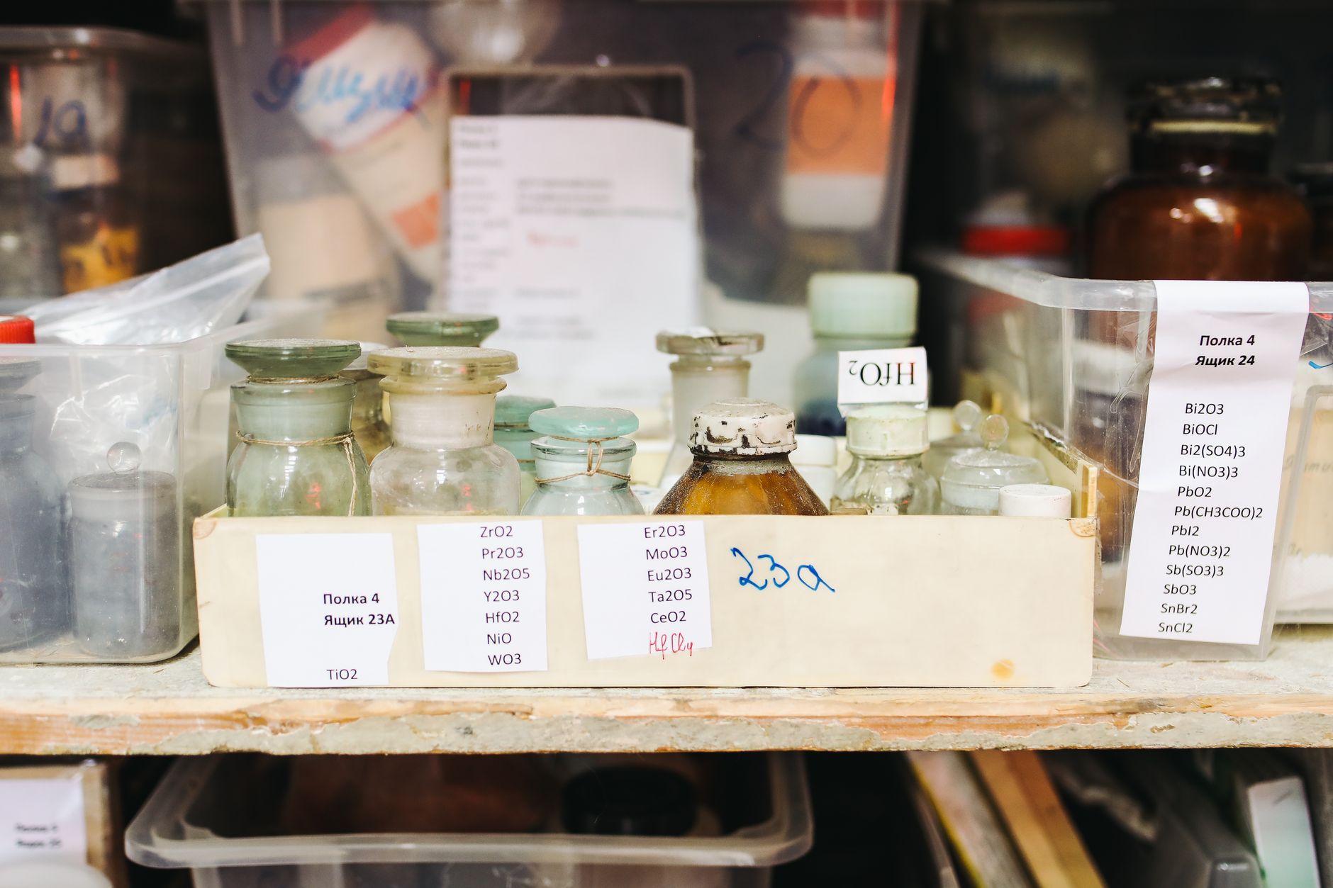 Chemical containers with GHS labels on a warehouse shelf