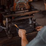 Industrial hydraulic press cylinder in operation