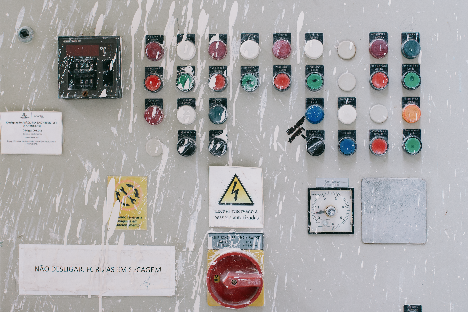 Andon light indicator panel on a factory wall