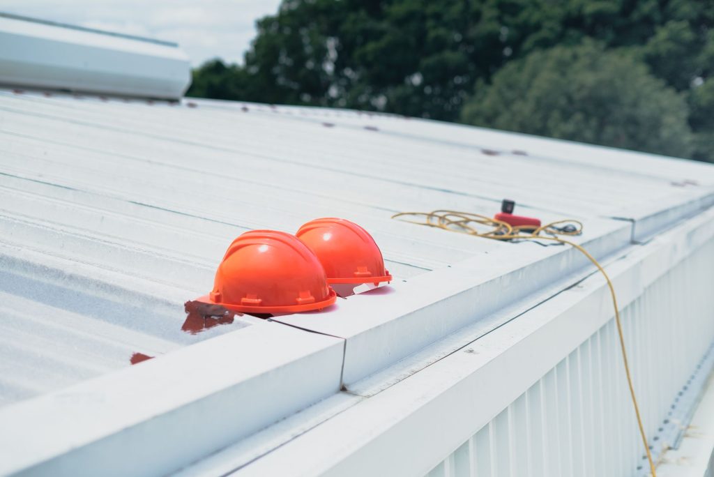 Safety equipment and hard hats at an industrial site