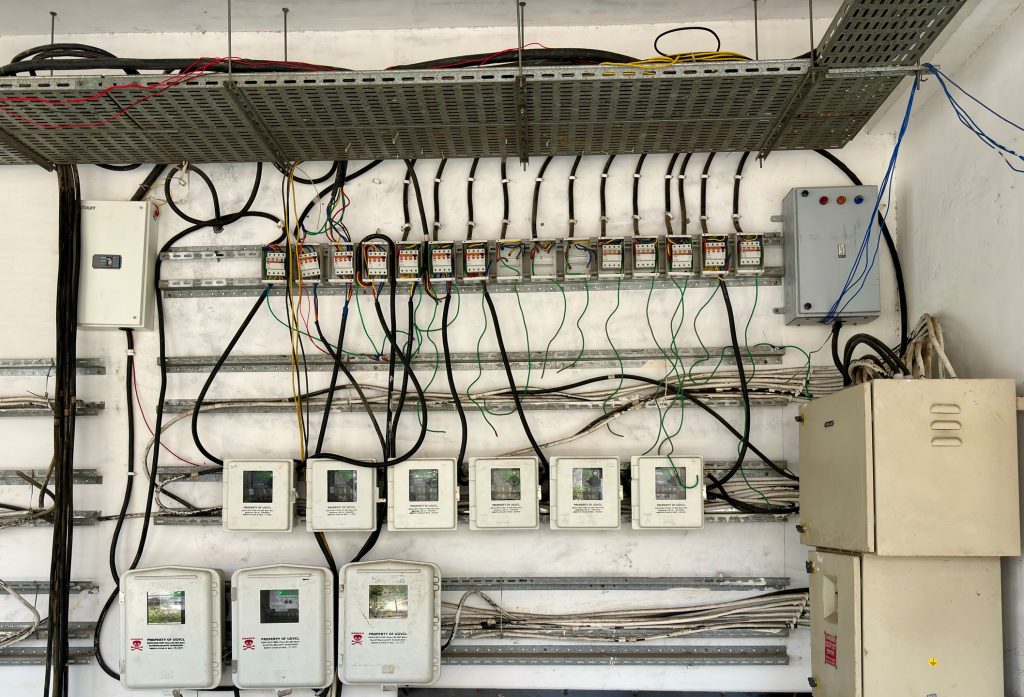 Complex network of electrical wiring and control panels