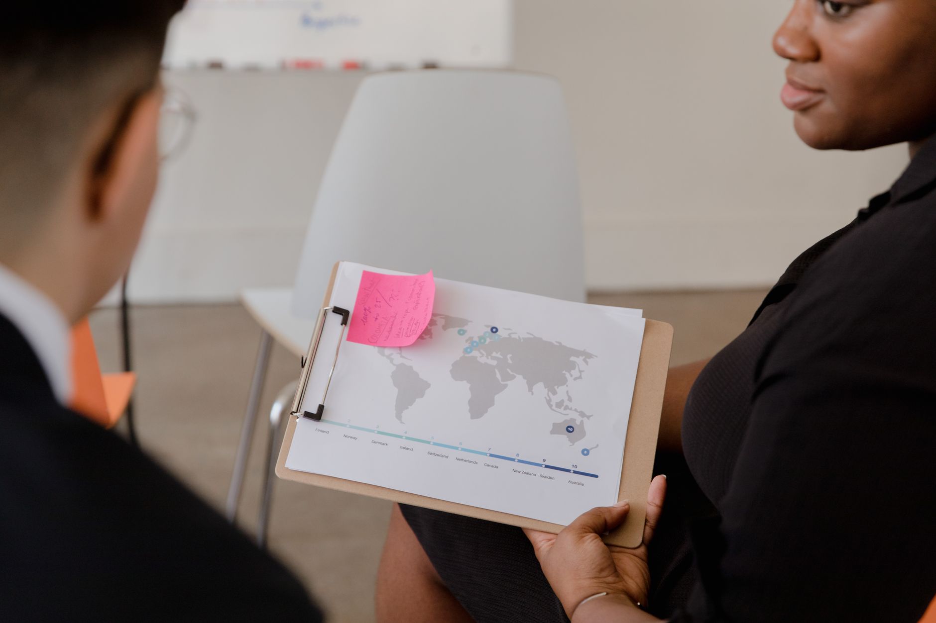 Executives reviewing a supply chain map together