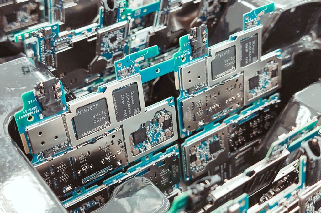 Electronic components on an assembly line