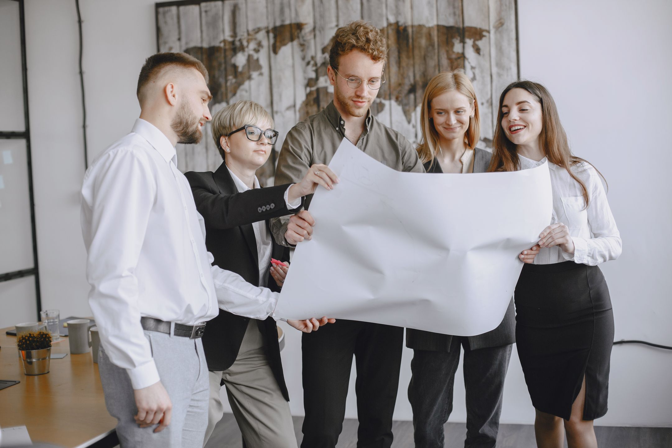 Team conducting a project management review