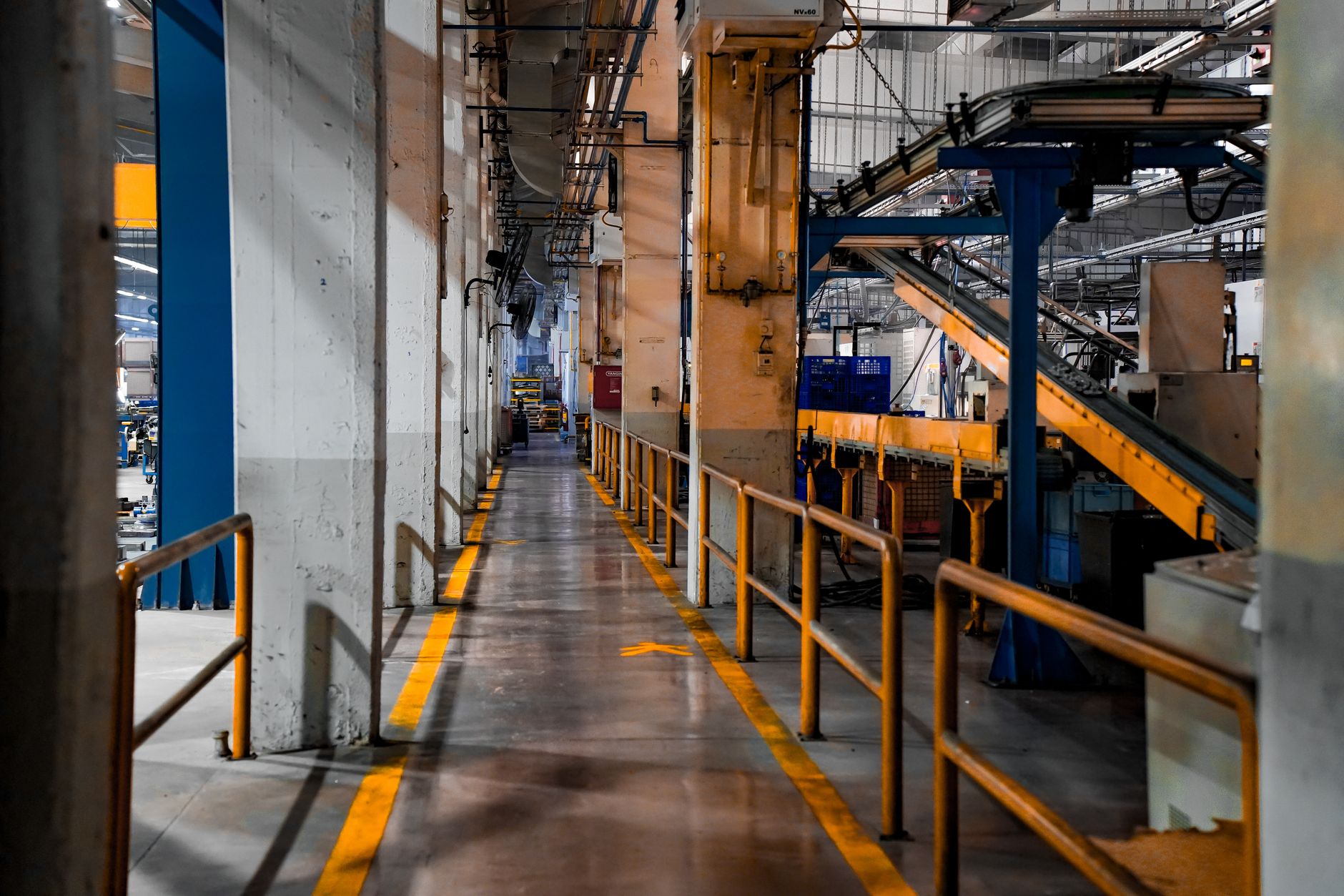 Factory floor with visual floor markings and a shadow board