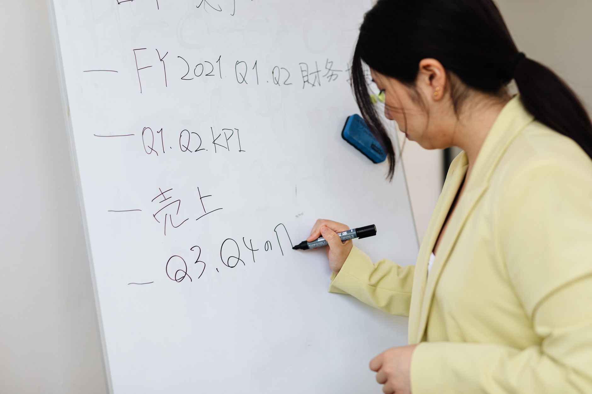 Supervisor updating a production status board